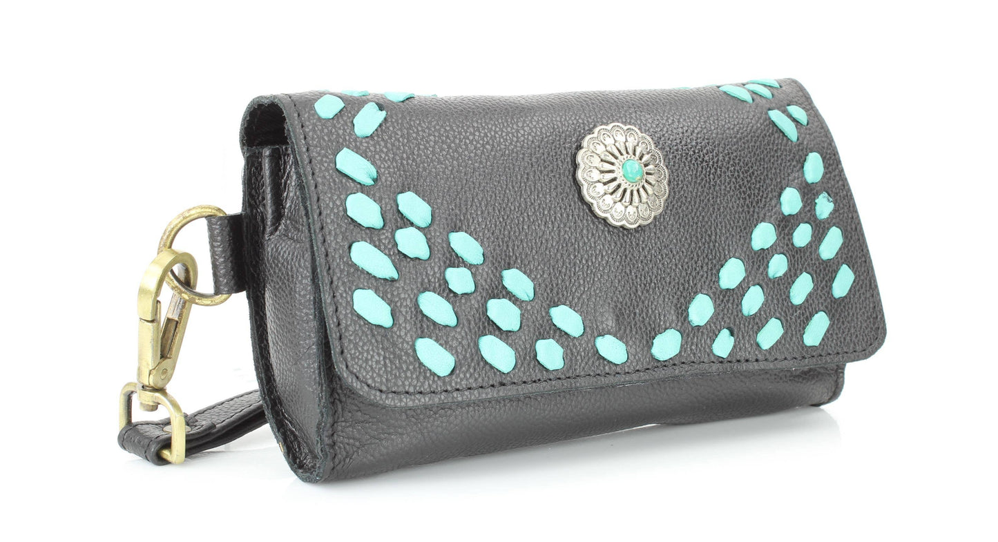 Womens Concho Flap Over ClutcH w/ Turquoise Accent ABLW-1005