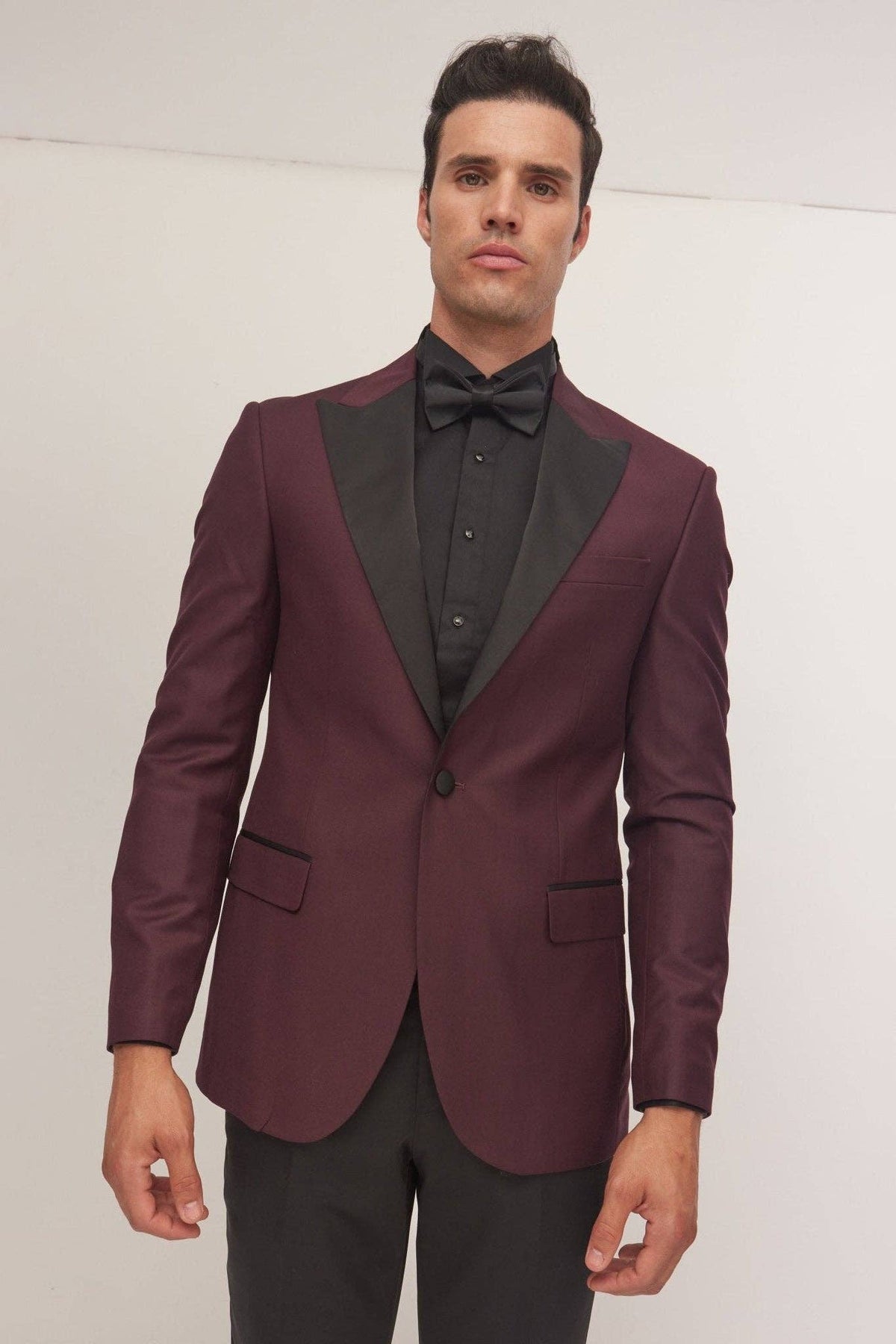 Classic Peak Lapel Tuxedo Jacket - Burgundy
