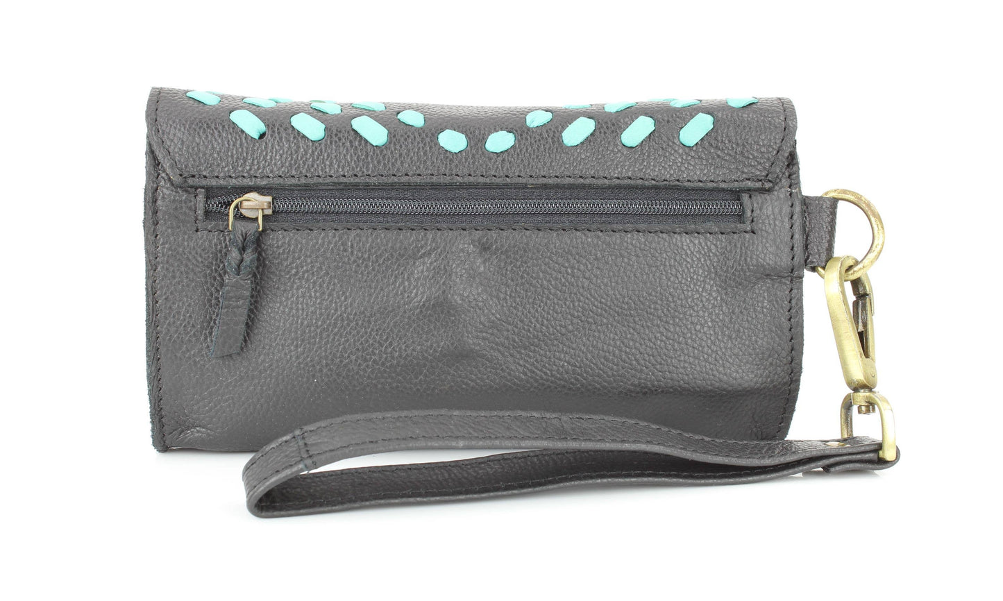Womens Concho Flap Over ClutcH w/ Turquoise Accent ABLW-1005