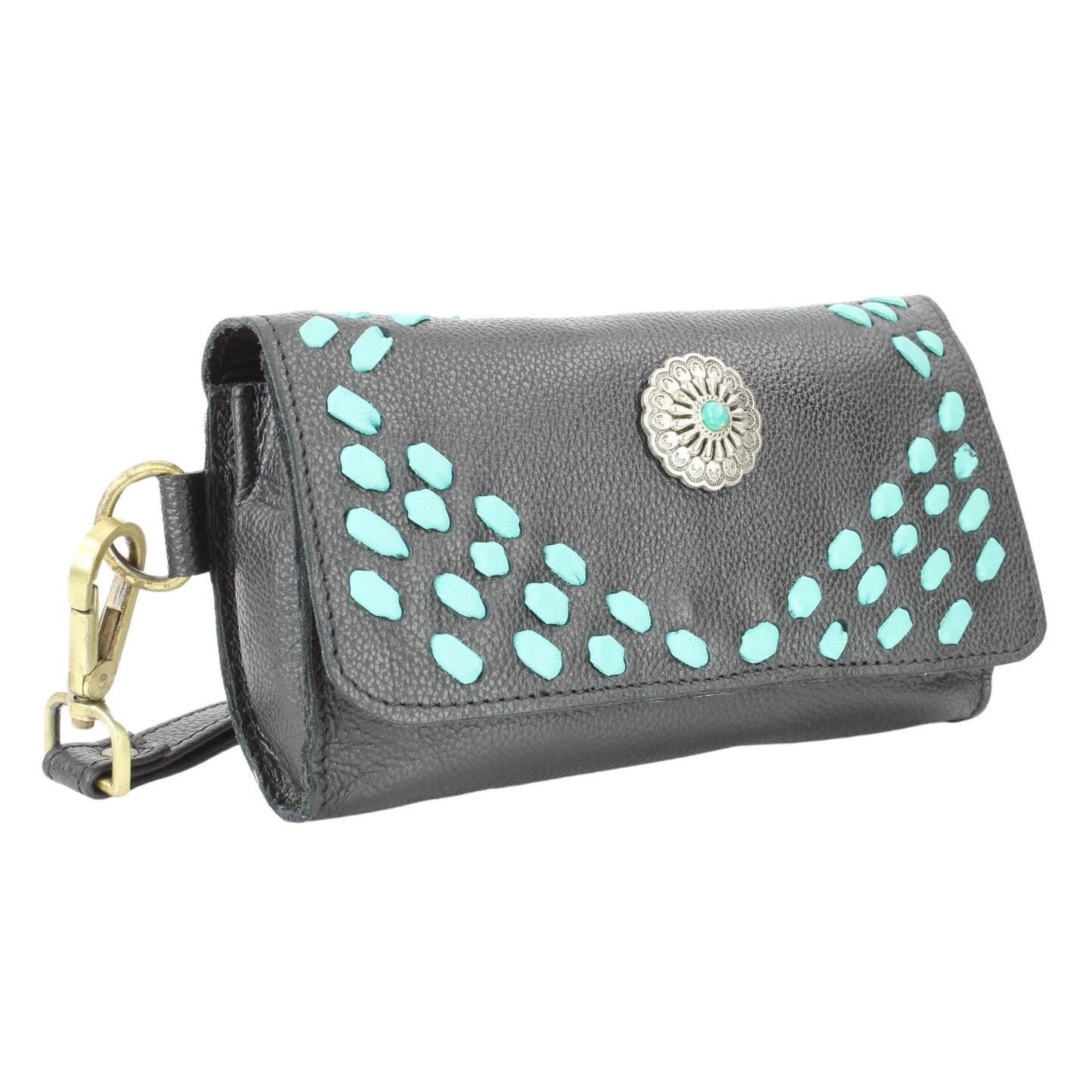 Womens Concho Flap Over ClutcH w/ Turquoise Accent ABLW-1005