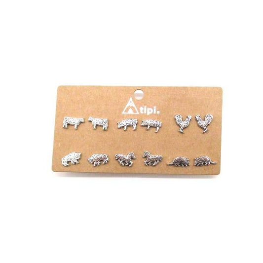 Western Etched Animal 6 Pair Earring Set