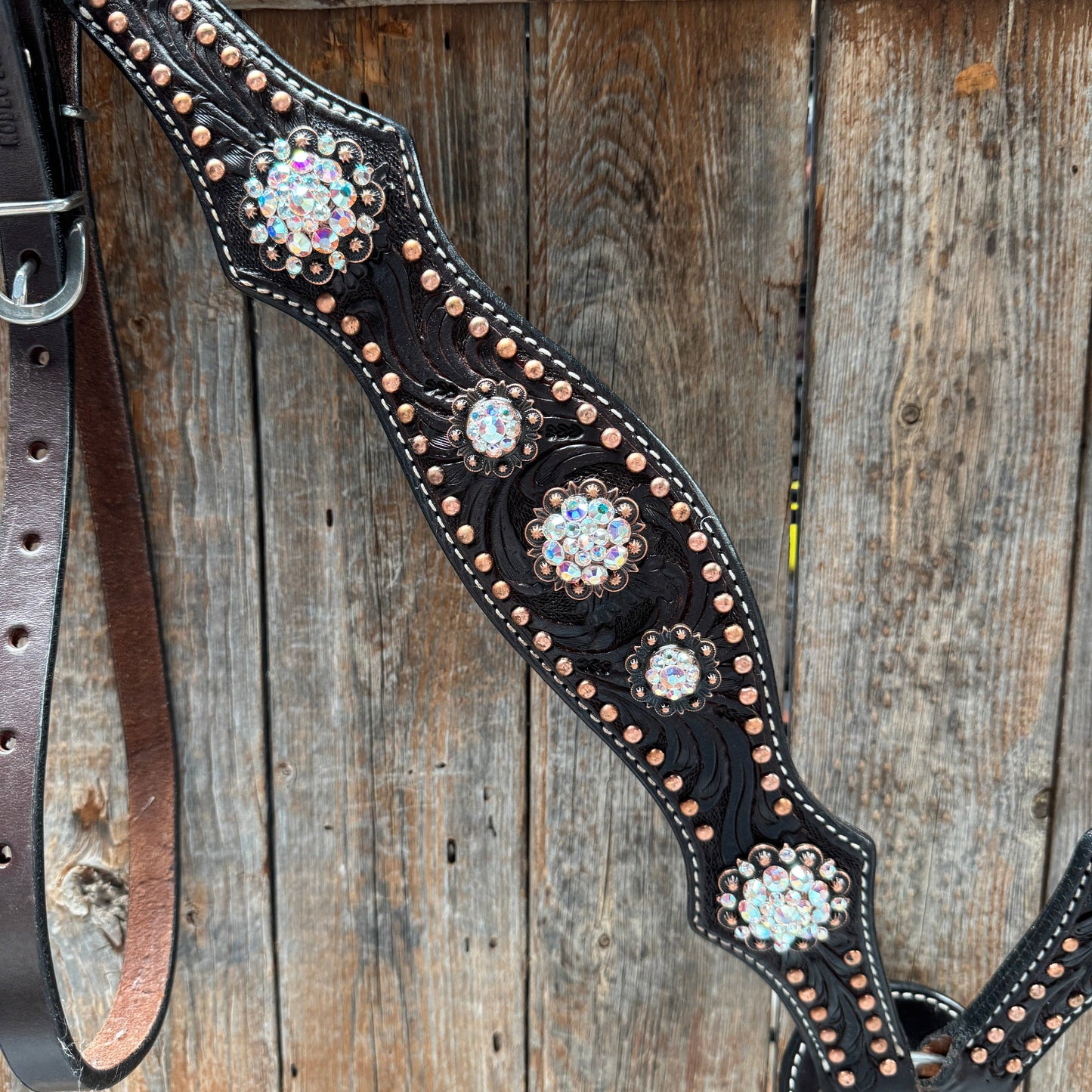 Dark Oil Floral Copper Dot AB One Ear / Breastcollar Tack Set #OEBC428