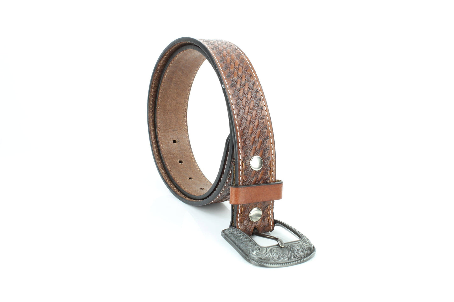 Basketweave Leather Belt with Floral Buckle RMB 002