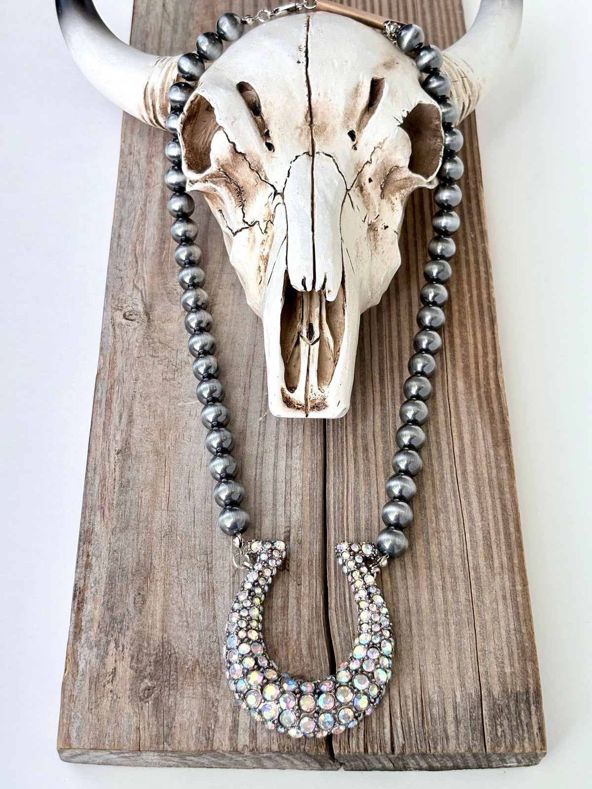 Western Navajo Pearl Rhinestone Horseshoe Necklace