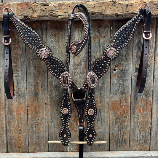 Rodeo Drive - Copper Dot Honeycomb Western Browband / One Ear Tack Set #BBBC418