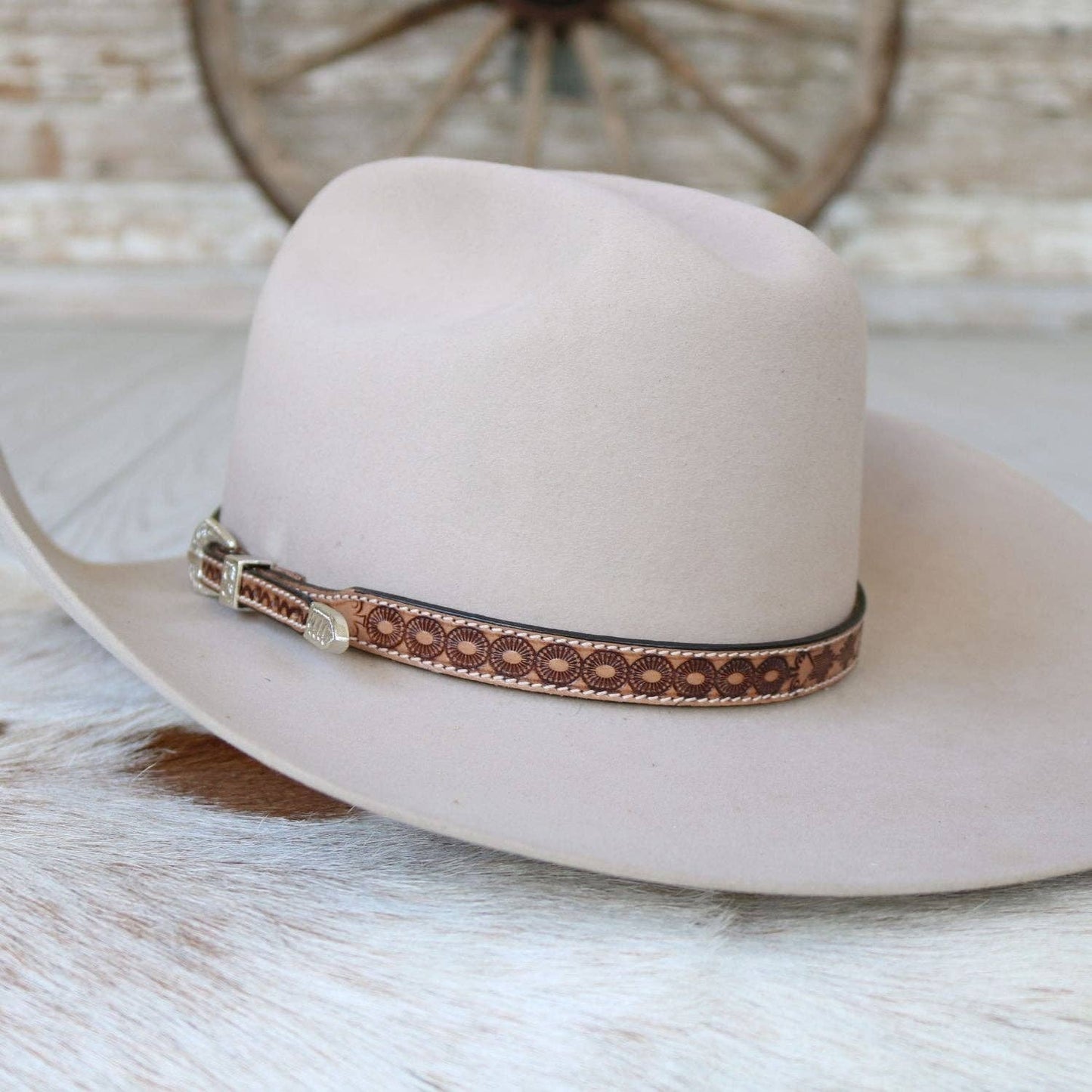 Brown Tooled Leather Hat Band - Jones