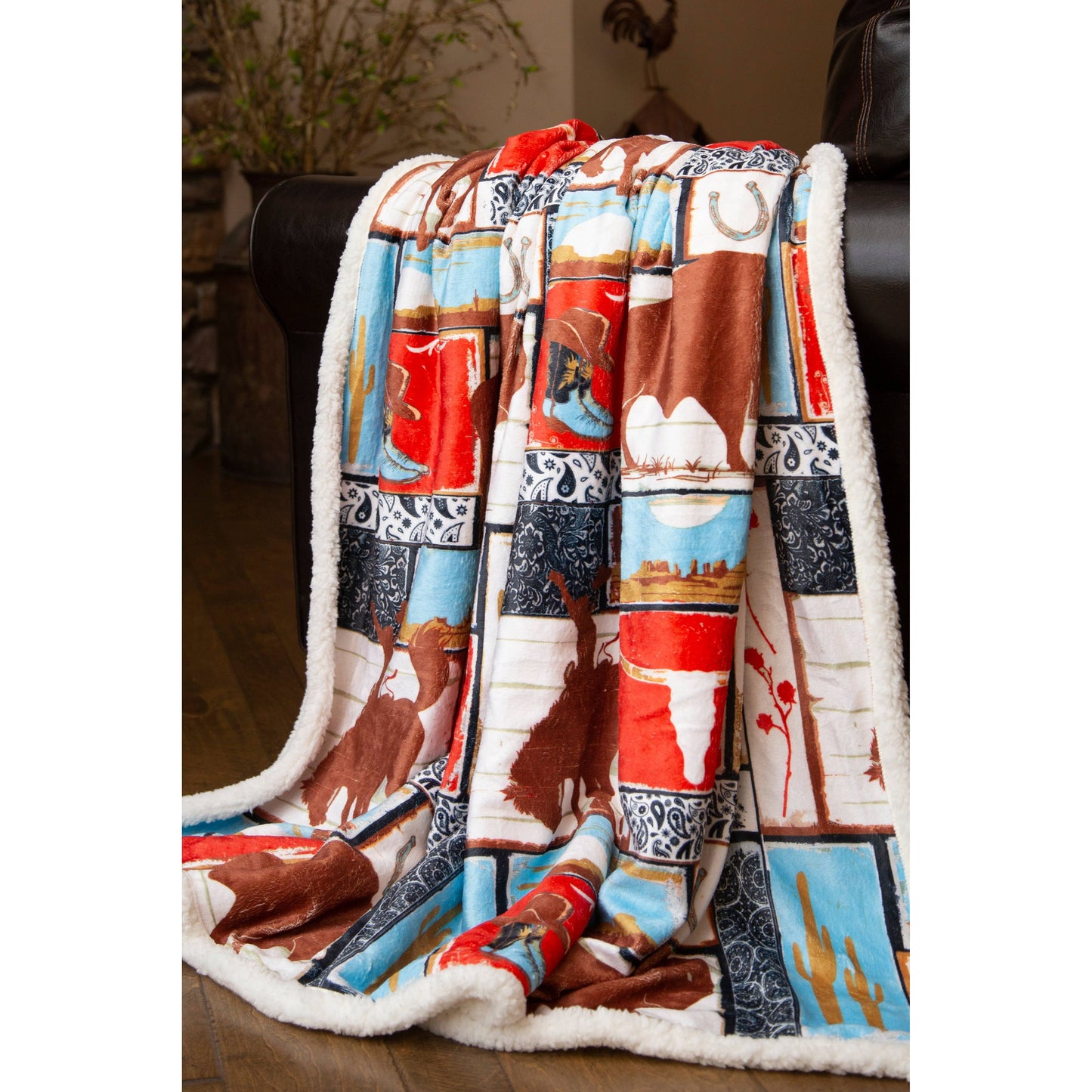 Wrangler® Vintage Western Plush Sherpa Throw