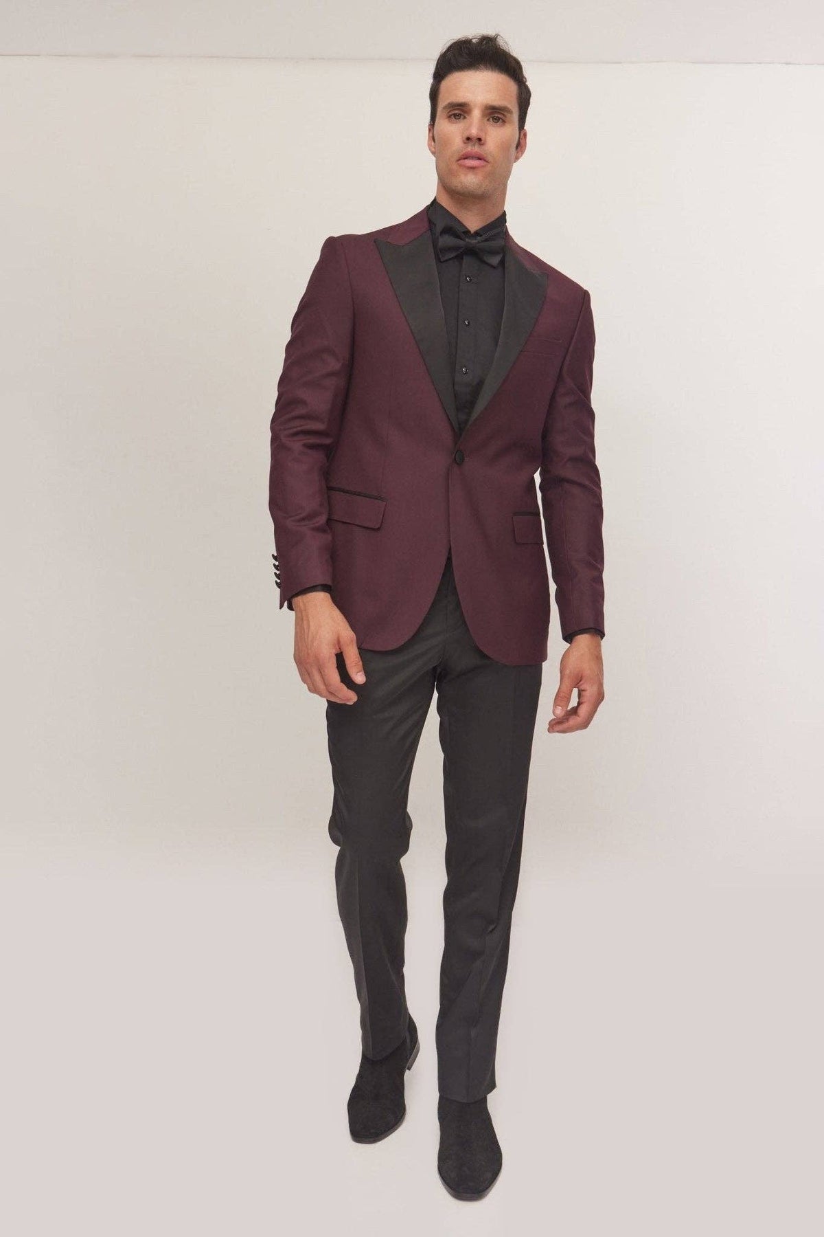 Classic Peak Lapel Tuxedo Jacket - Burgundy