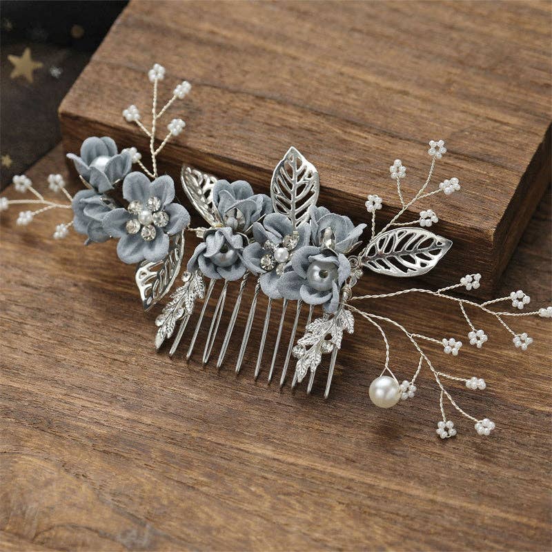 Pearl Flower Leaf Bridal Wedding Hair Clip in Solid Copper