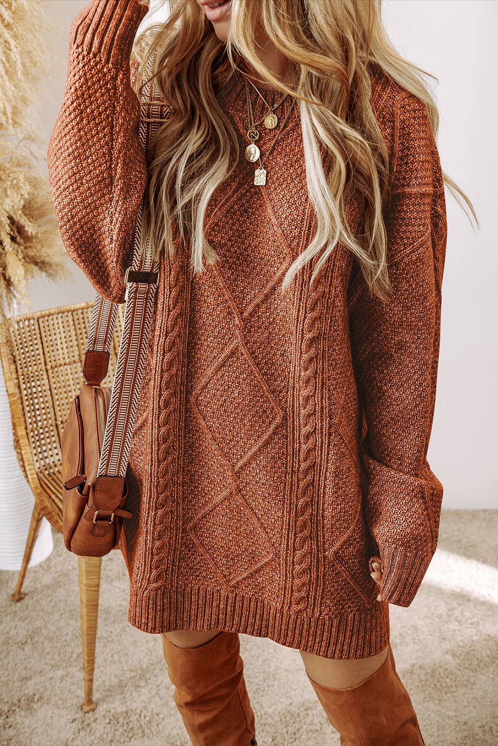 Grace Cable Knit Loose Fit Knit Sweater Dress