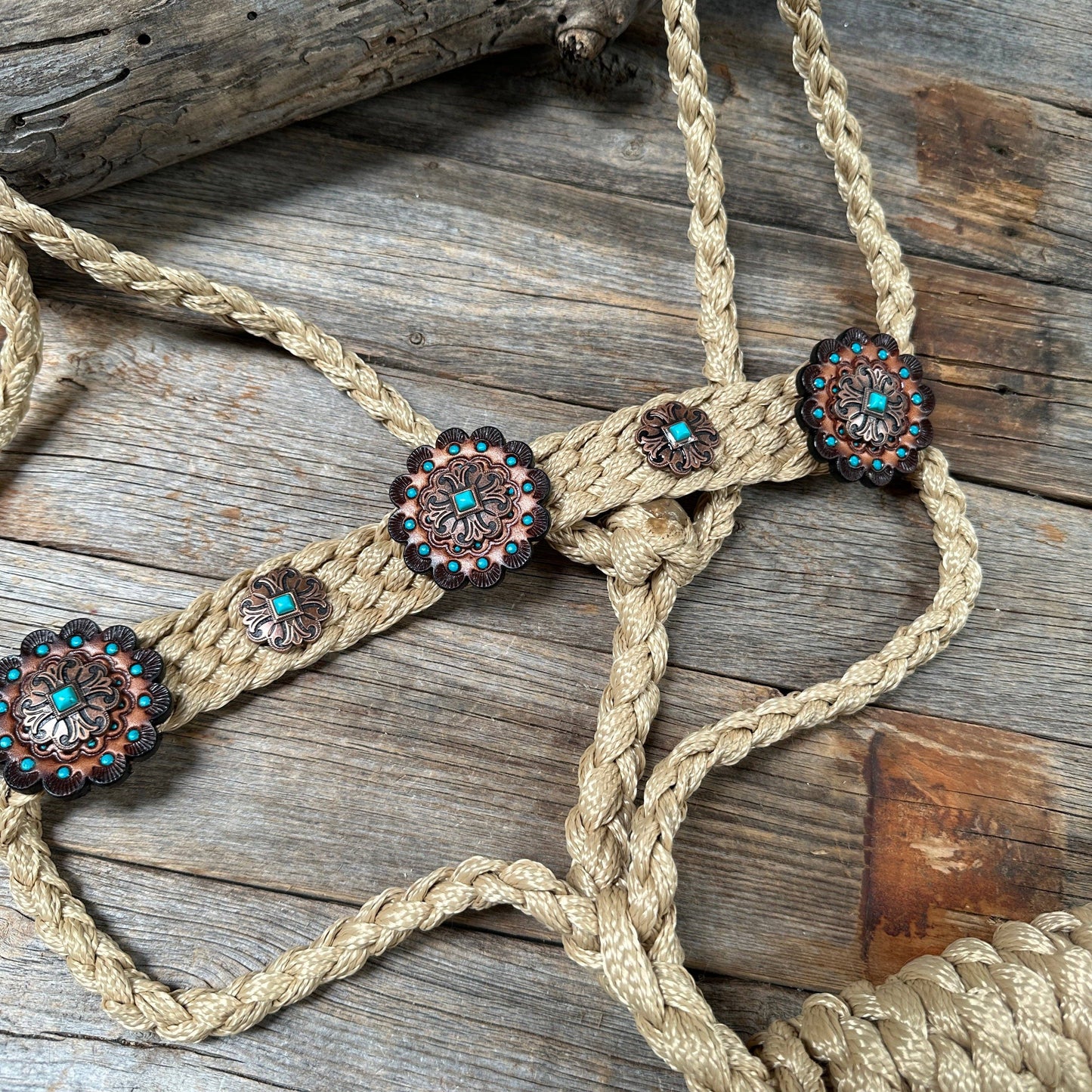 Tan and Turquoise Mule Tape Halter -  #MT116