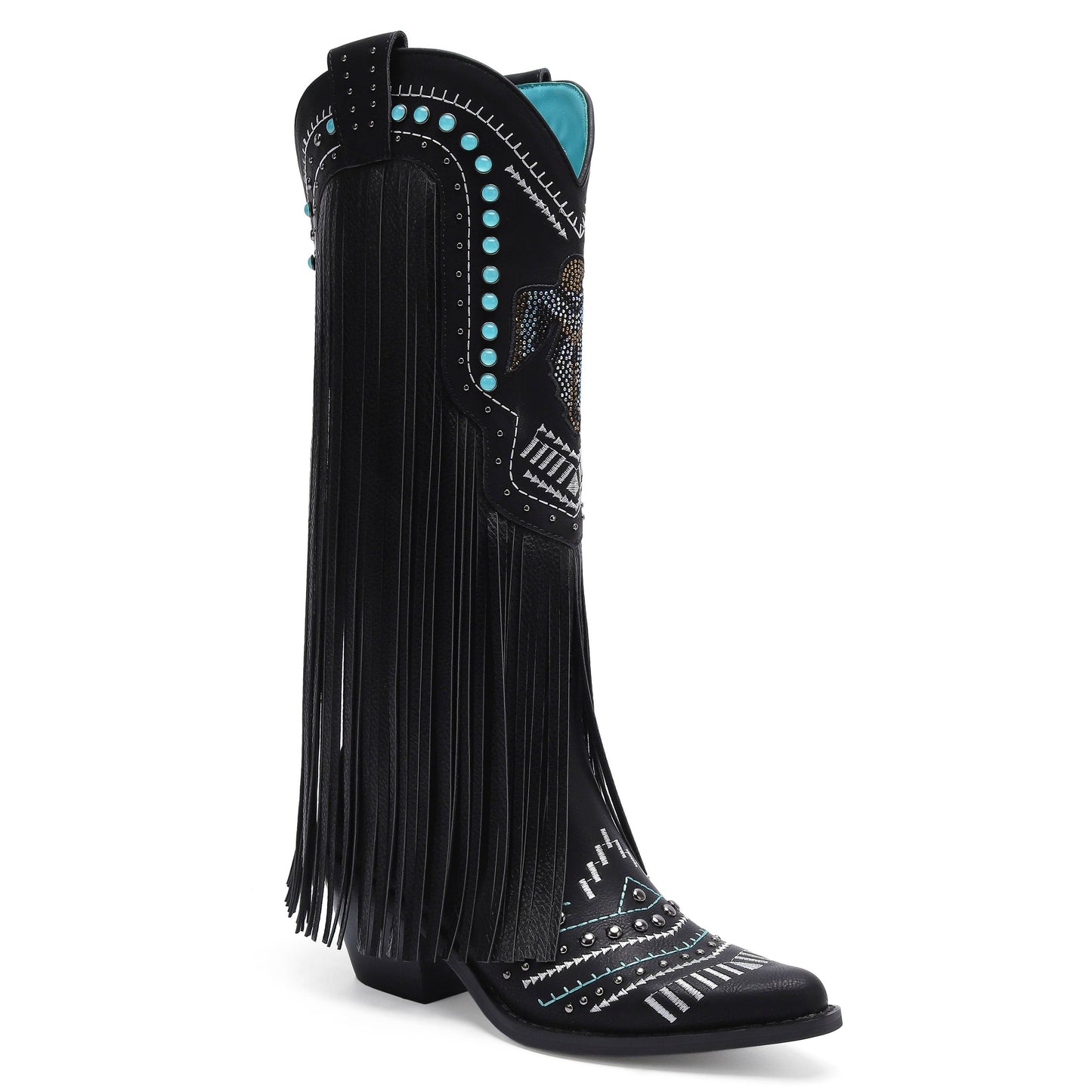 Fringe Cowgirl Boots with Rhinestone Accents