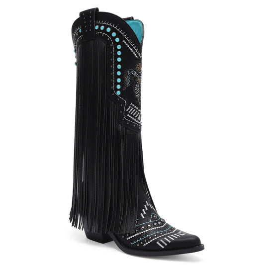 Fringe Cowgirl Boots with Rhinestone Accents