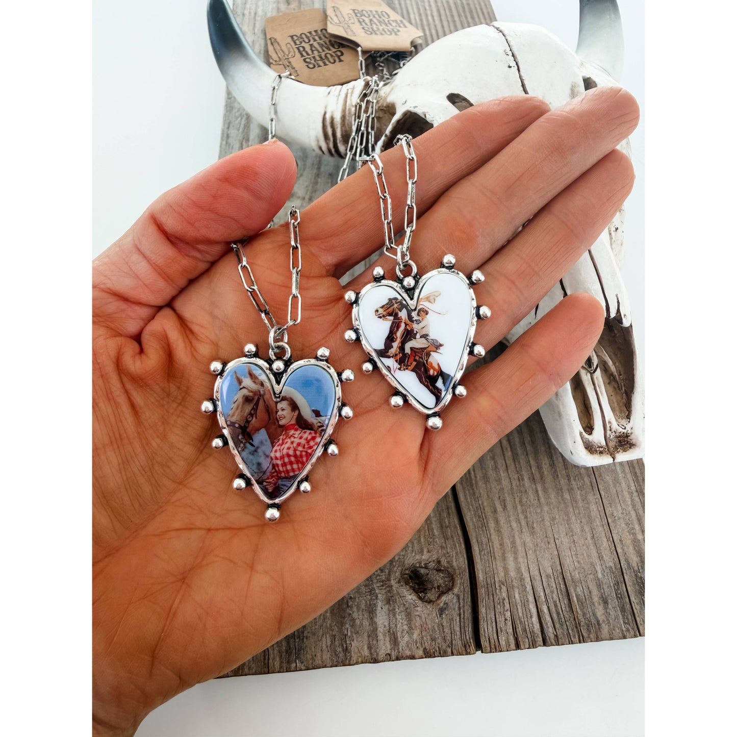 Western Cowgirl Photo Pendant Keepsake Heart Necklace