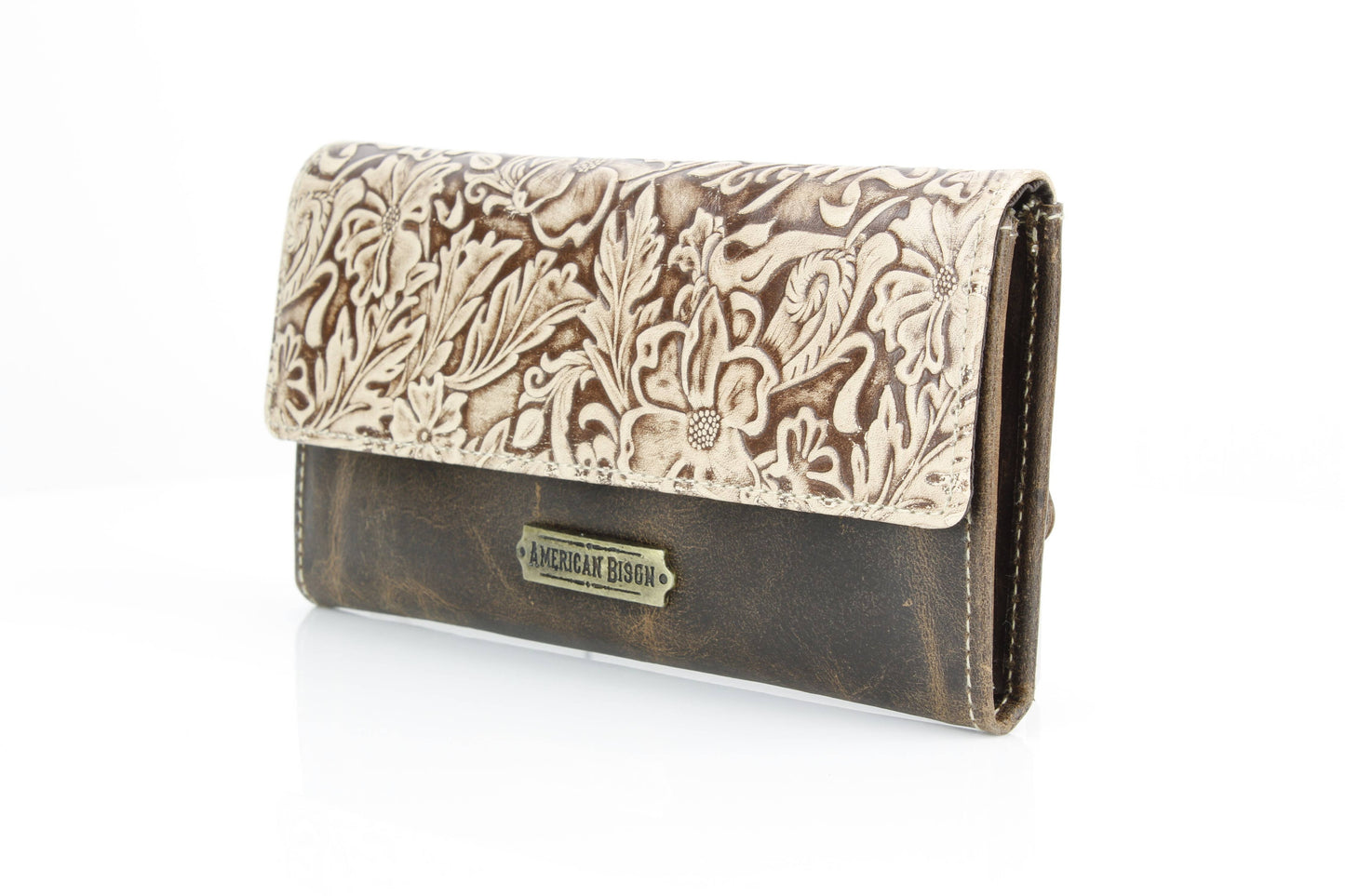 Women’s Brown Leather Leaf Clutch Wallet ABLW 18-2515