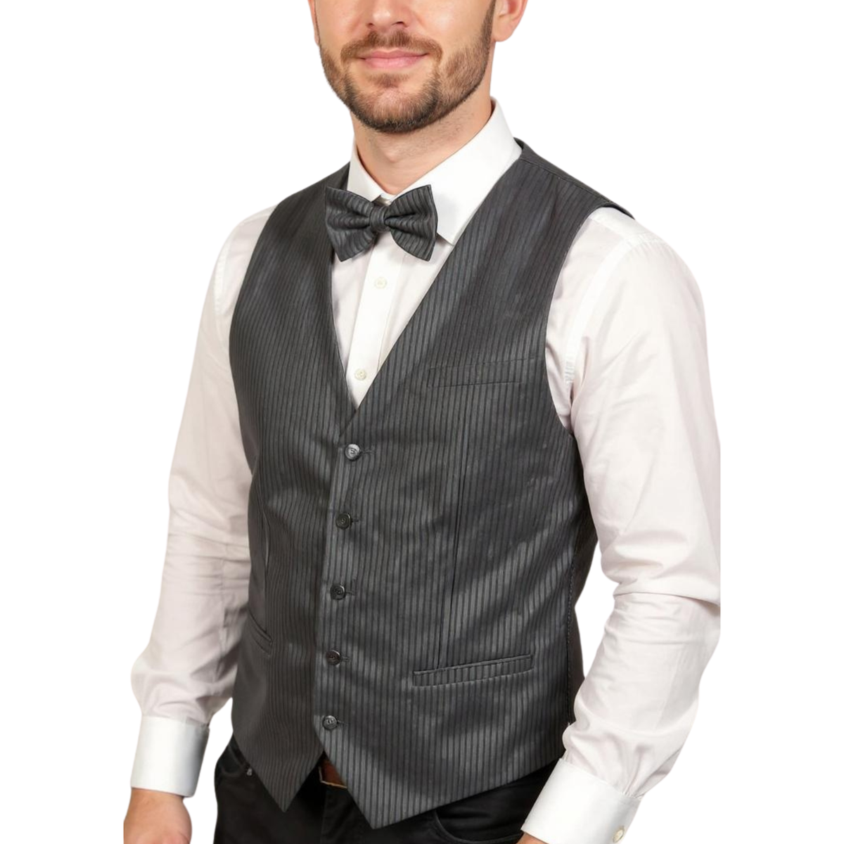 Ferrecci Mens PV400 - Black Stripped with Black Back Adjustable Vest Set