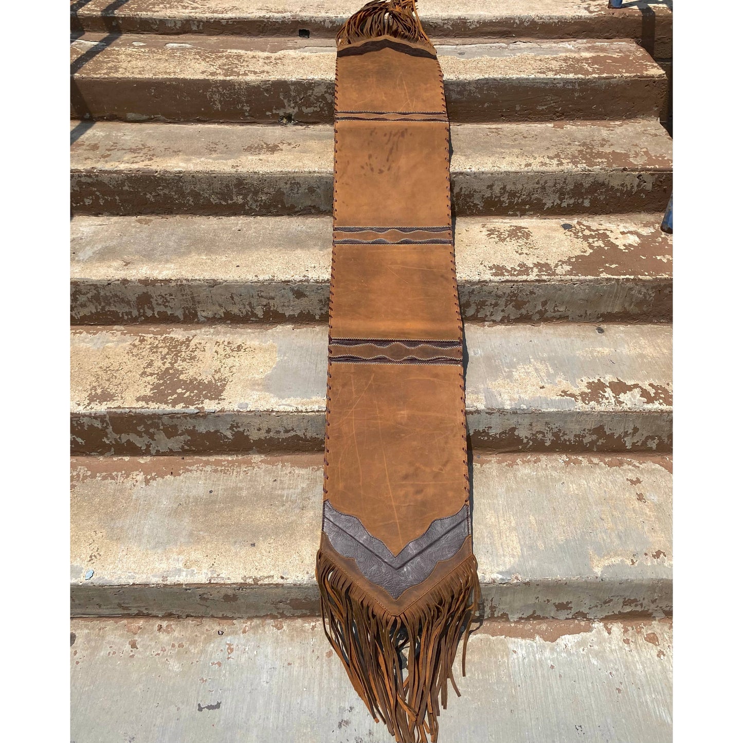 6ft Rustic Vintage Tooled Fringe Table Runner