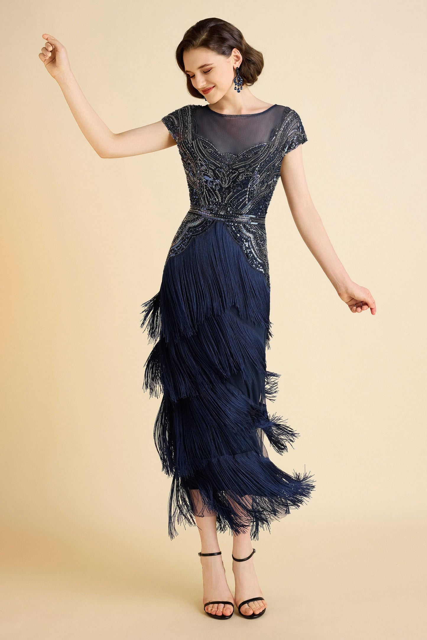 Radiant Iridescent Sequin Fringe Evening Gown