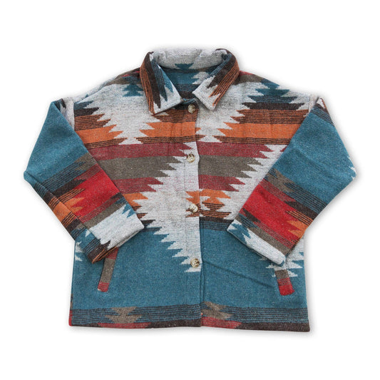Blue Aztec Baby Kids Flannel Button Up Shirt