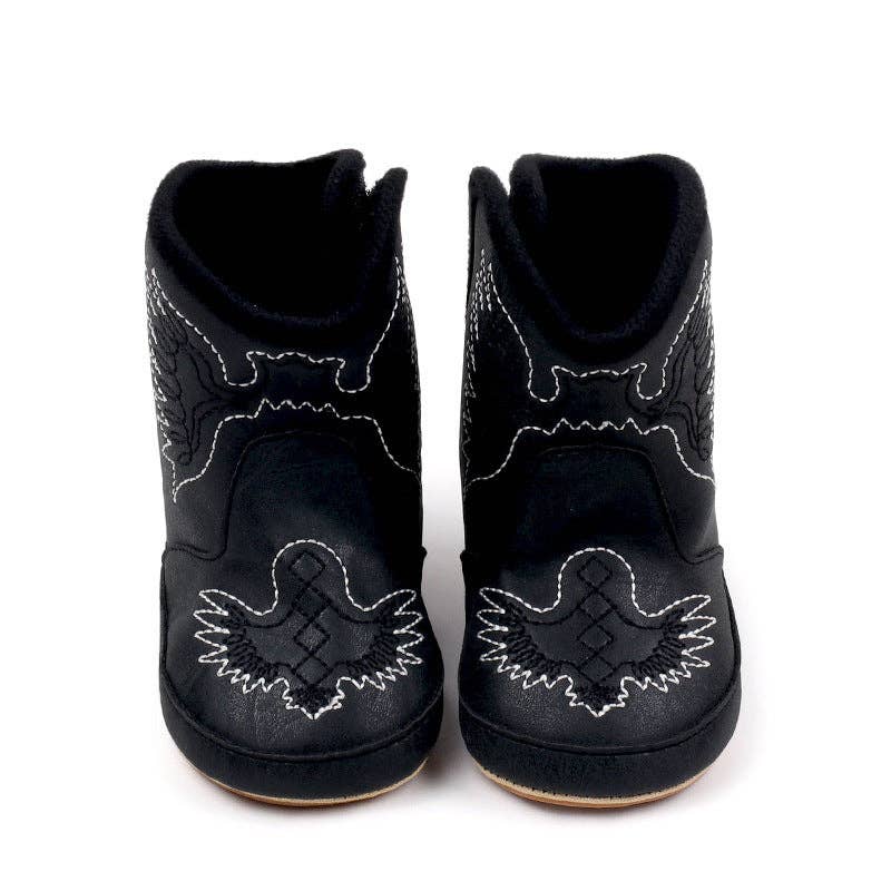 Black pleather baby  boots with velcro