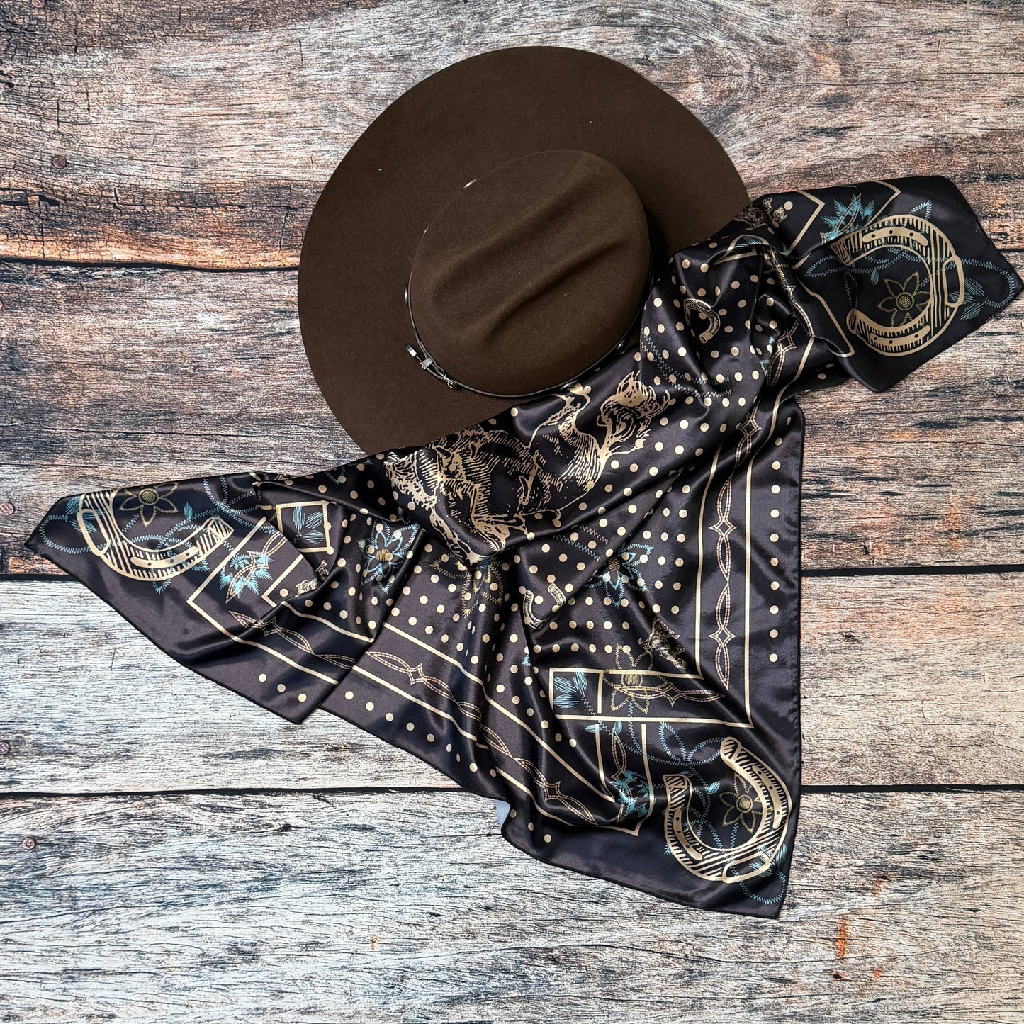 AVS872 POLKA DOT BRONCO PRINT SILK SCARF 36X36