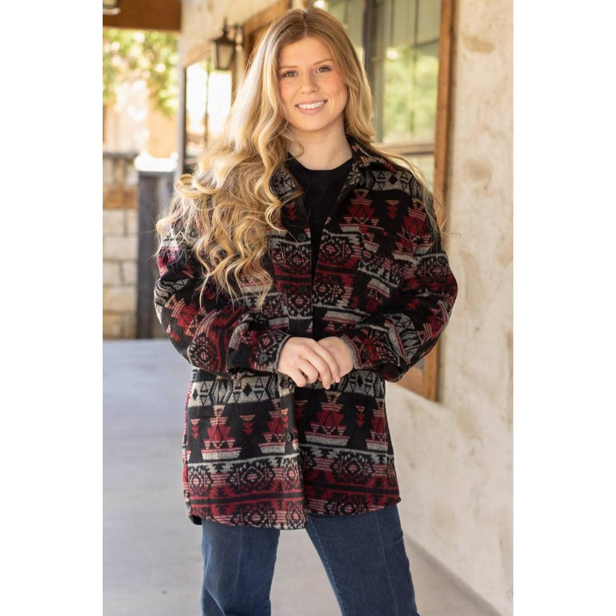 WESTERN AZTEC PATTERN JACKET RED