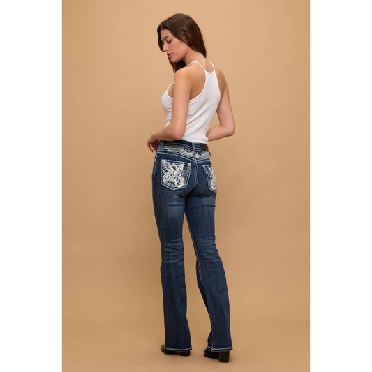 SKULL-401 MID RISE BOOTCUT DENIM WITH STRETCH ROCK AND ROLL