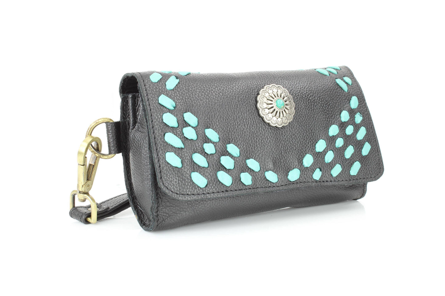 Womens Concho Flap Over ClutcH w/ Turquoise Accent ABLW-1005