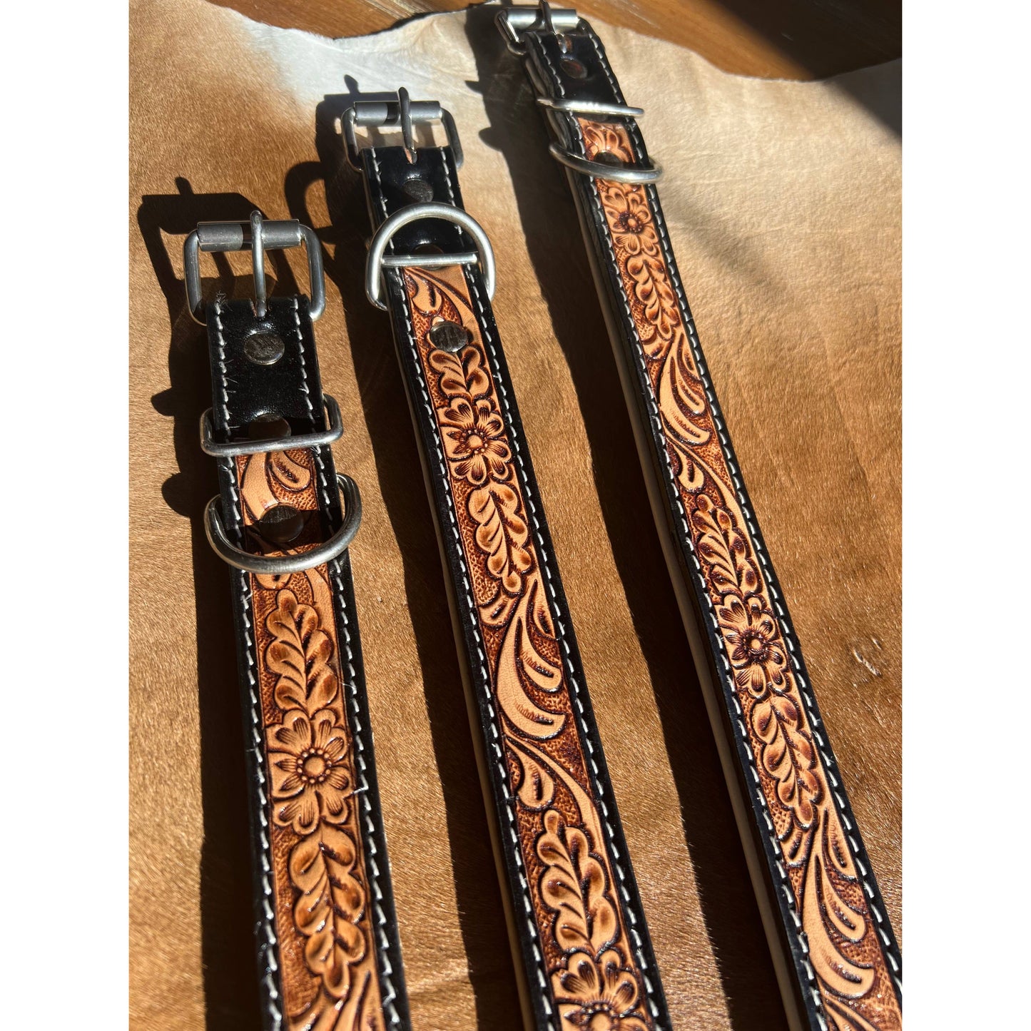 Tooled Leather Western Leather Padded Dog Collar White