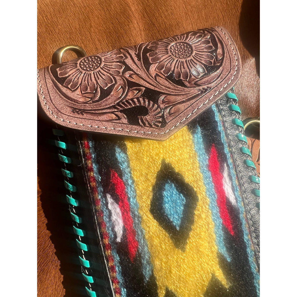 Western Tooled Leather Saddle Blanket Cell Phone Purse