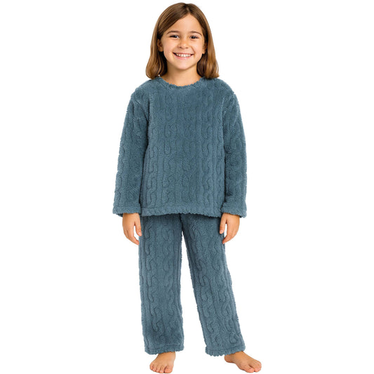 Kids Cable Fuzzy Sherpa Fleece Pajama Sets