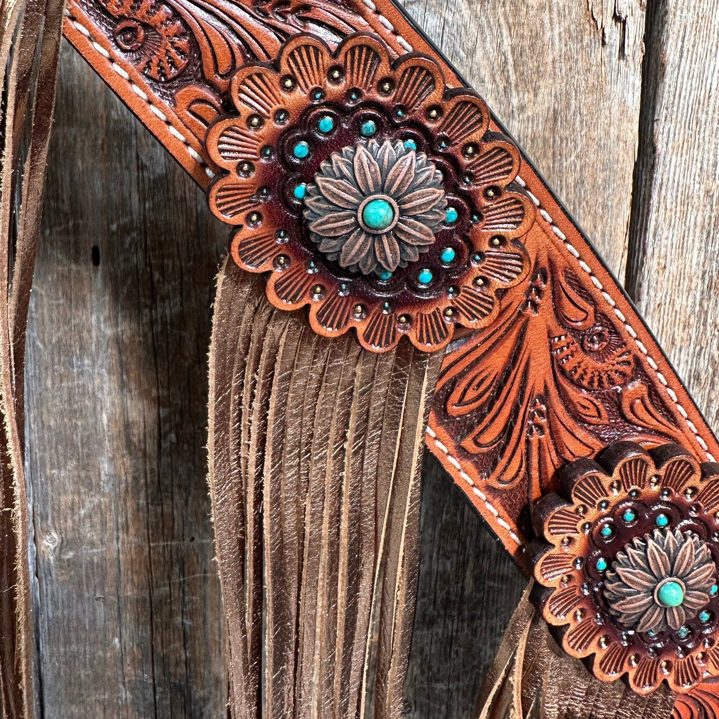 Honey Colored Floral Copper and Turquoise Tack Set #BBBC529