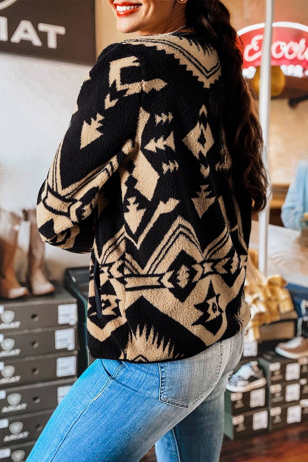 Western Aztec Half Zip Plush Sweatshirt