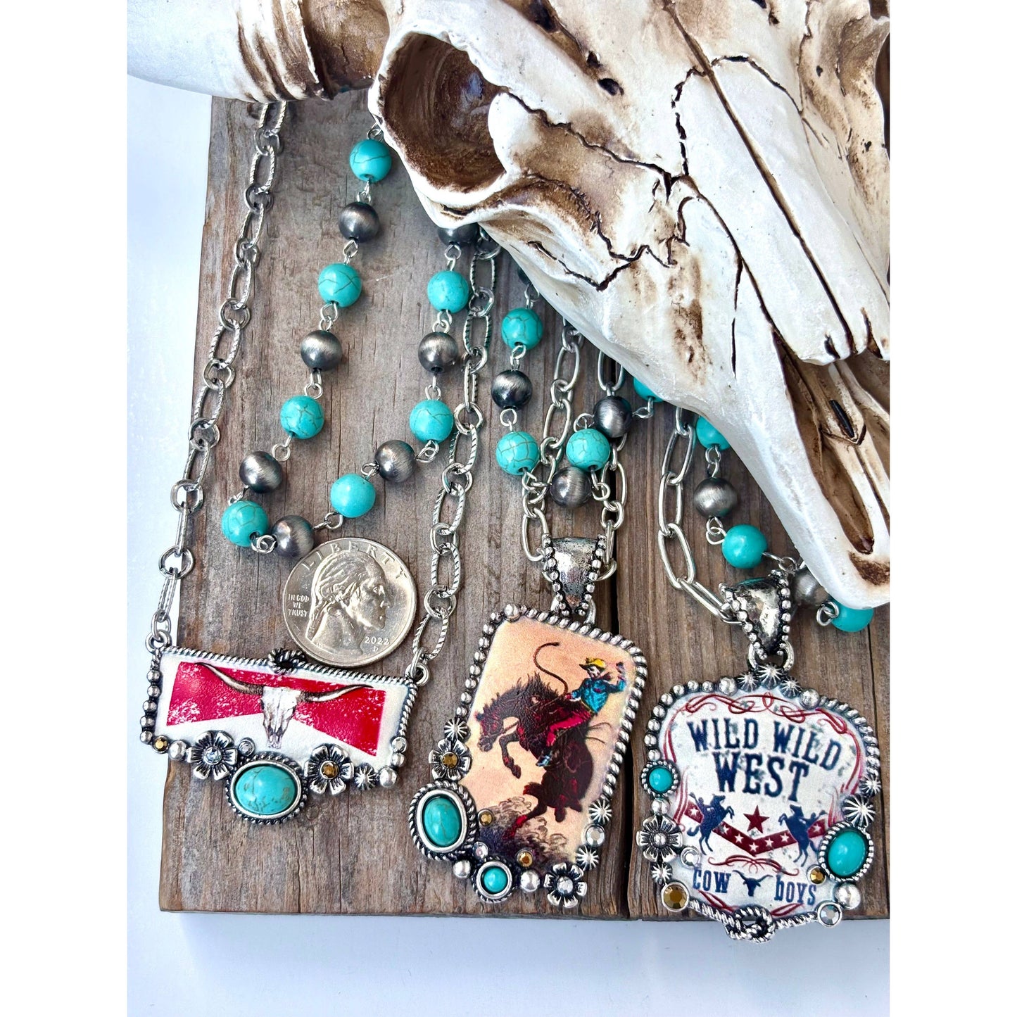 2 Layered Navajo Pearl Turquoise Stone Pendant Necklace