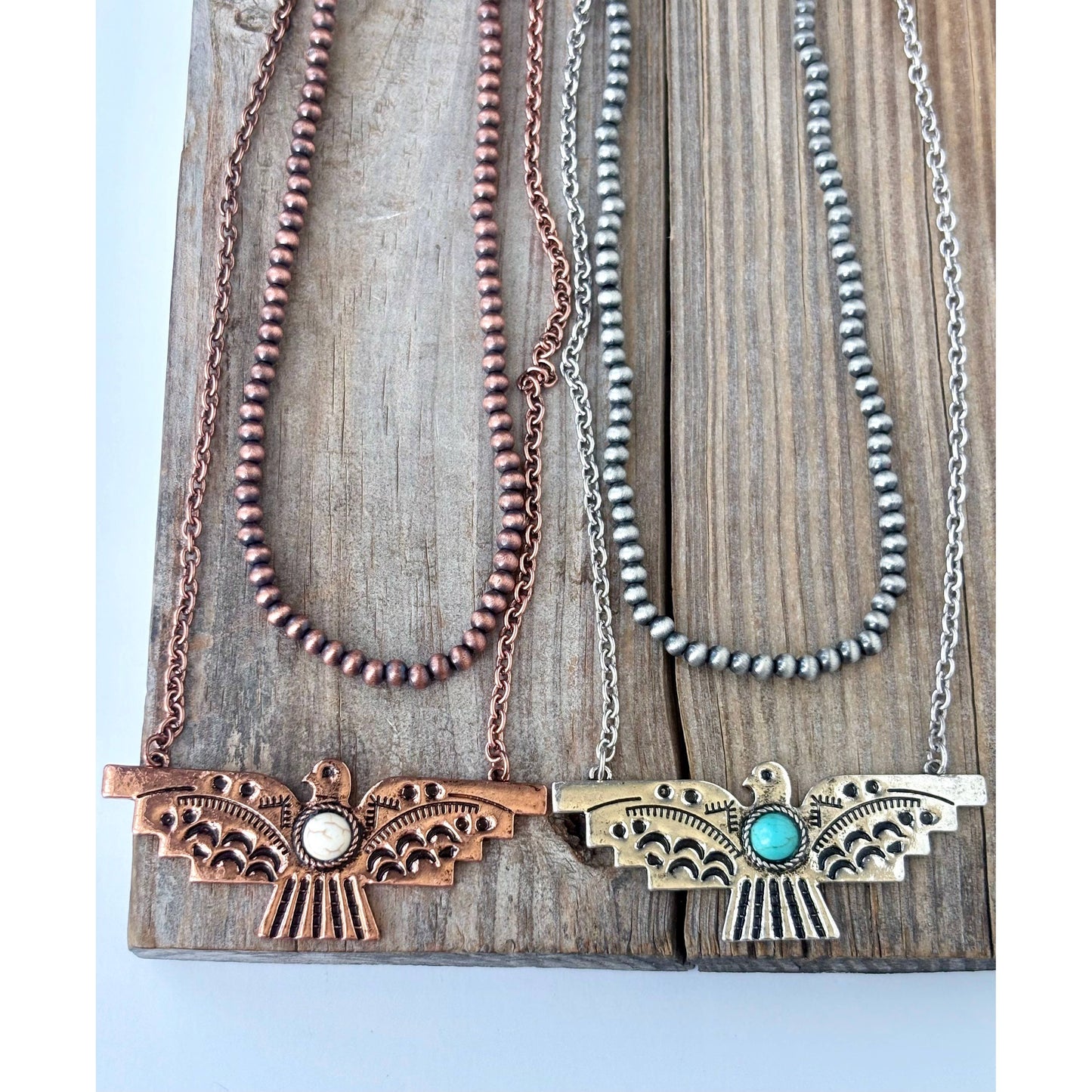 2 Layered Navajo Pearl & Thunderbird Pendant Chain Necklace