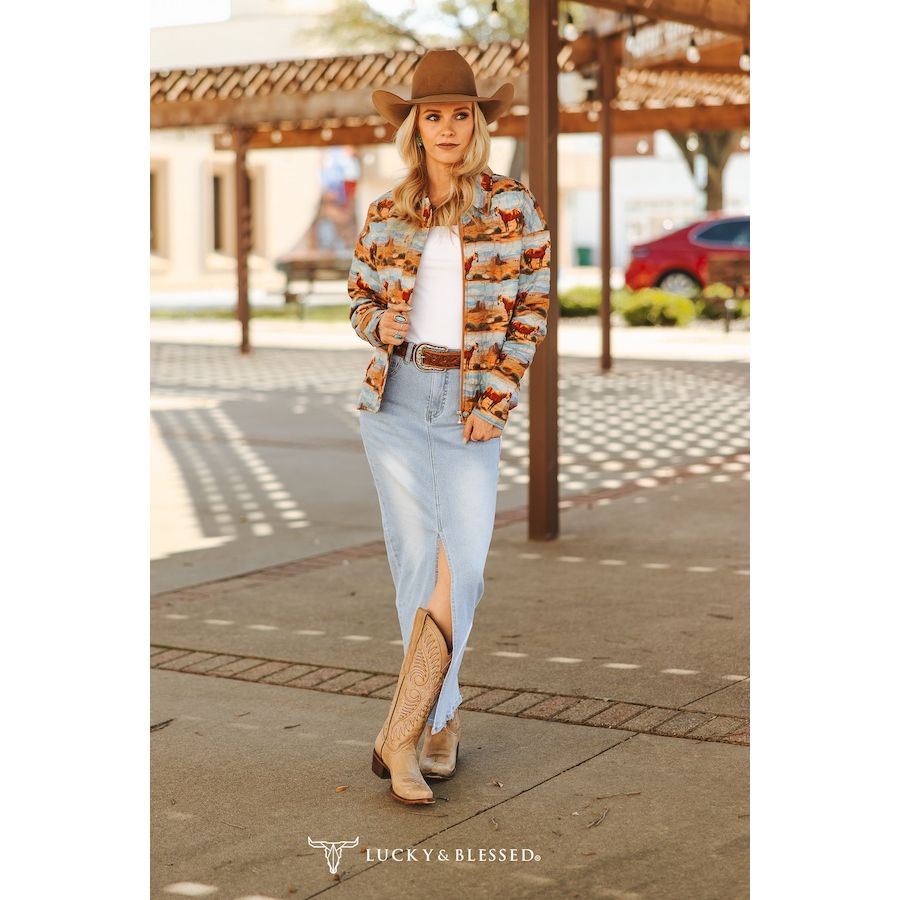 LUCKY & BLESSED - Denim Maxi Skirt, Light Wash