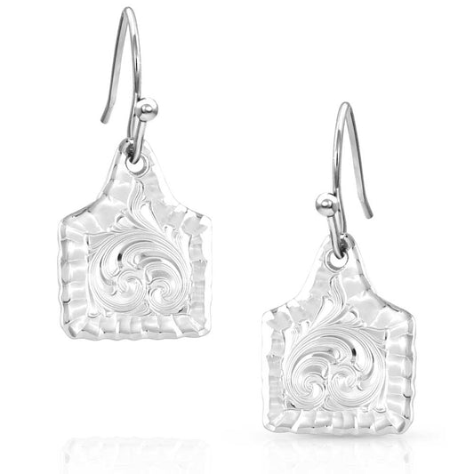 Montana Silversmith Chiseled Cow Tag Earrings ER5986