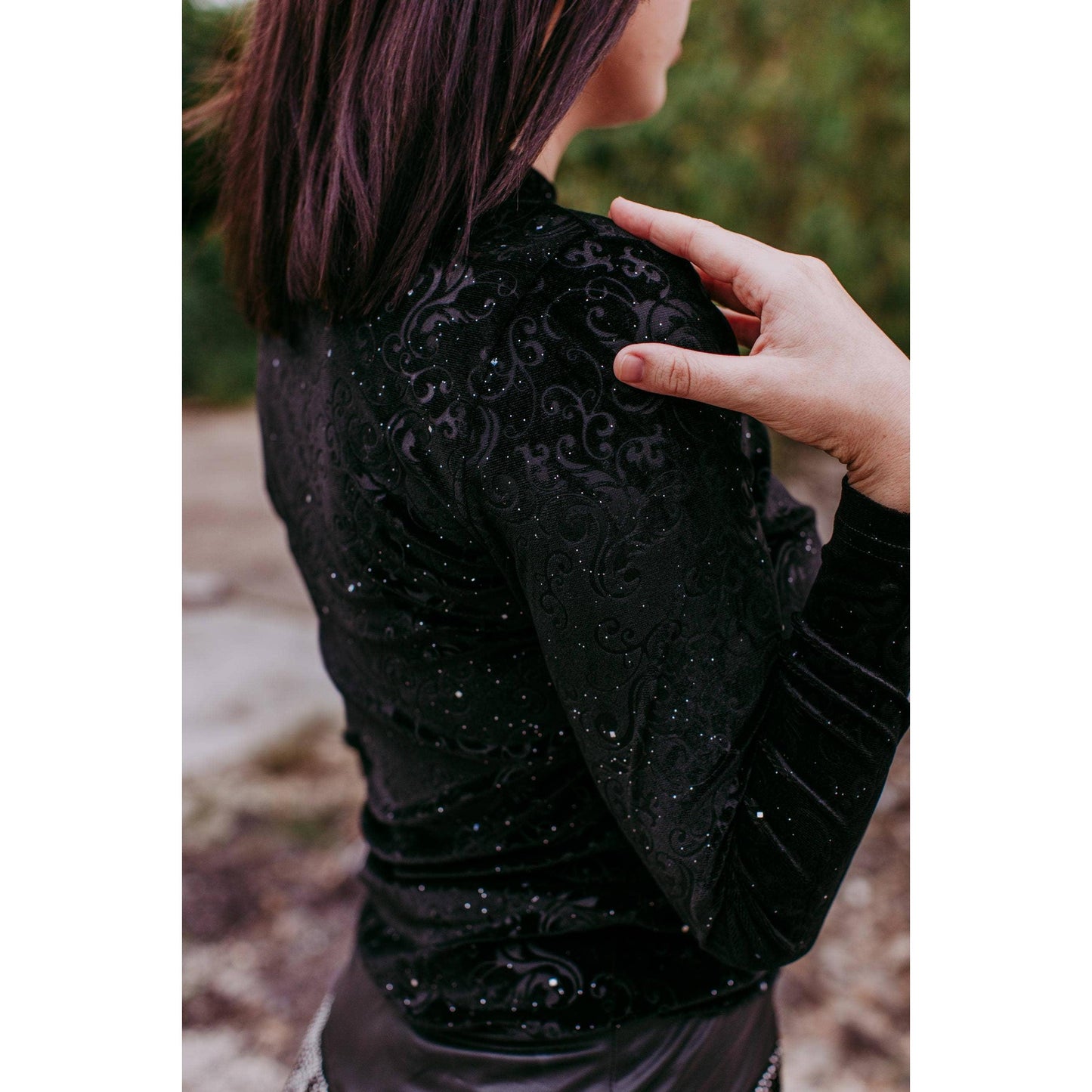 Merigold Kiss - MK414 Tooled leather Velvet Mesh Top