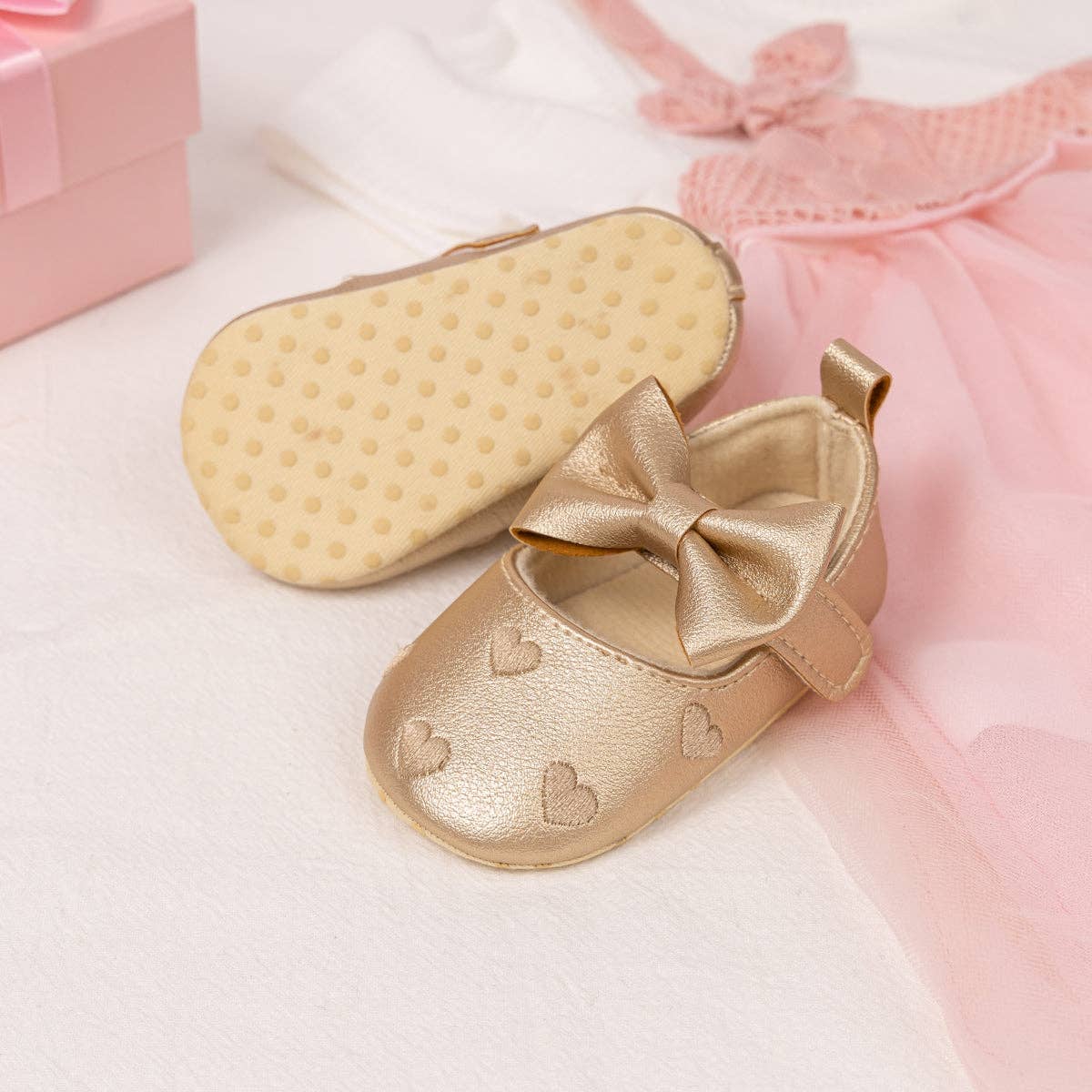 Metallic Gold infant shoes with velcro