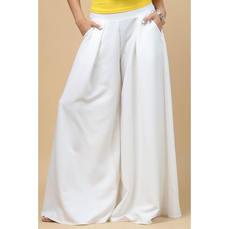 Nylon Apparel - P919-Solid-Solid  Color Women Wide Palazzo Pants