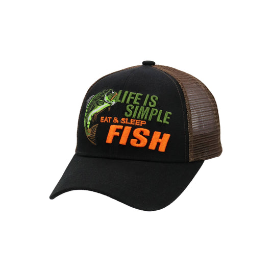 Life Is Simple Eat & Sleep Fish Mesh Trucker Hat