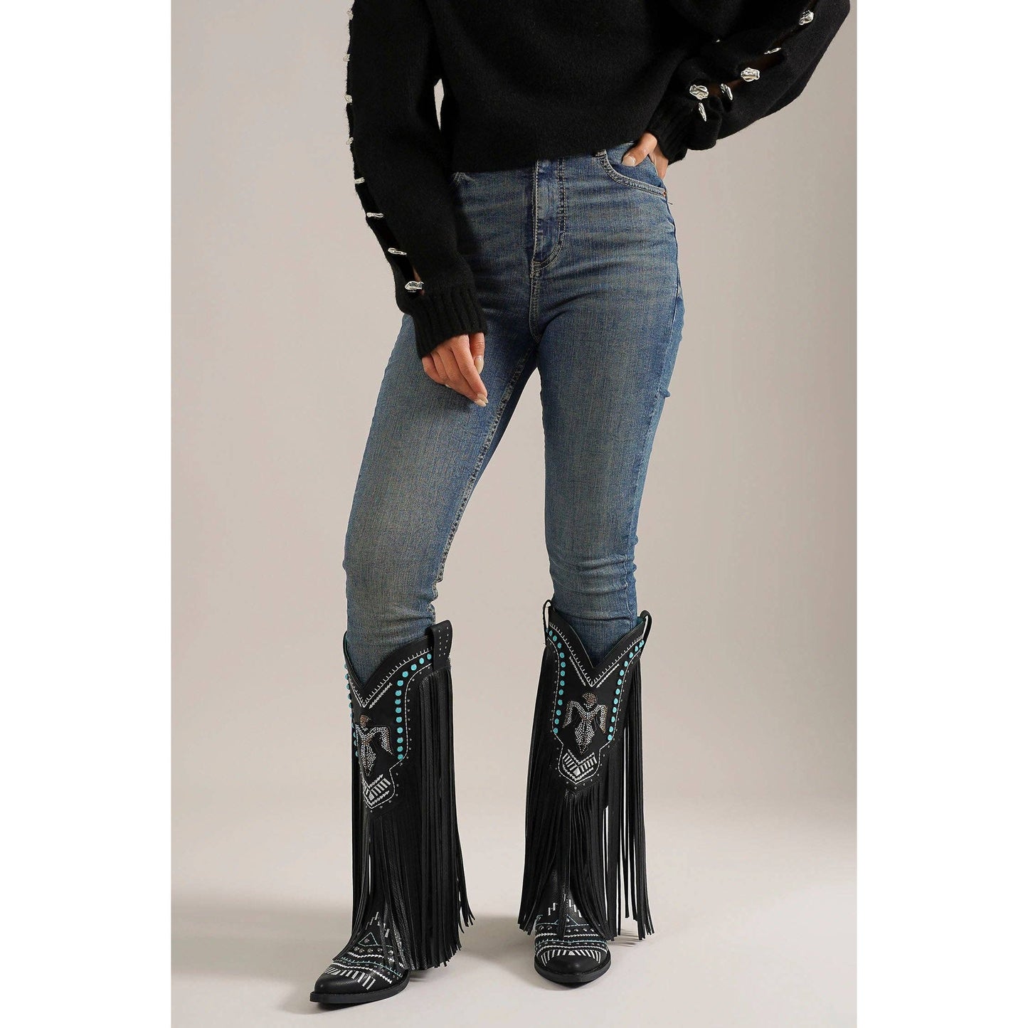 Fringe Cowgirl Boots with Rhinestone Accents