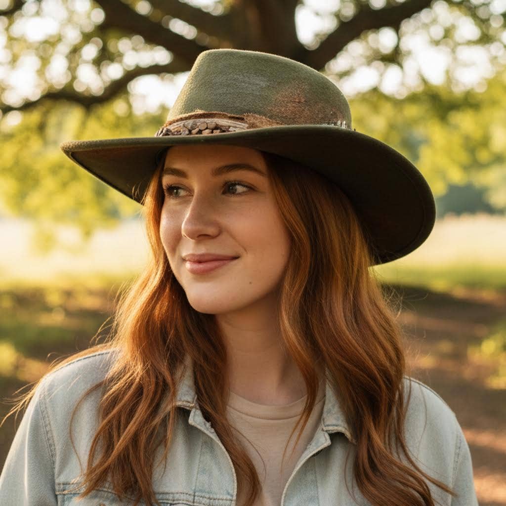 Distress Olive Vintage Shapable Fedora Cowboy Hat MH0264