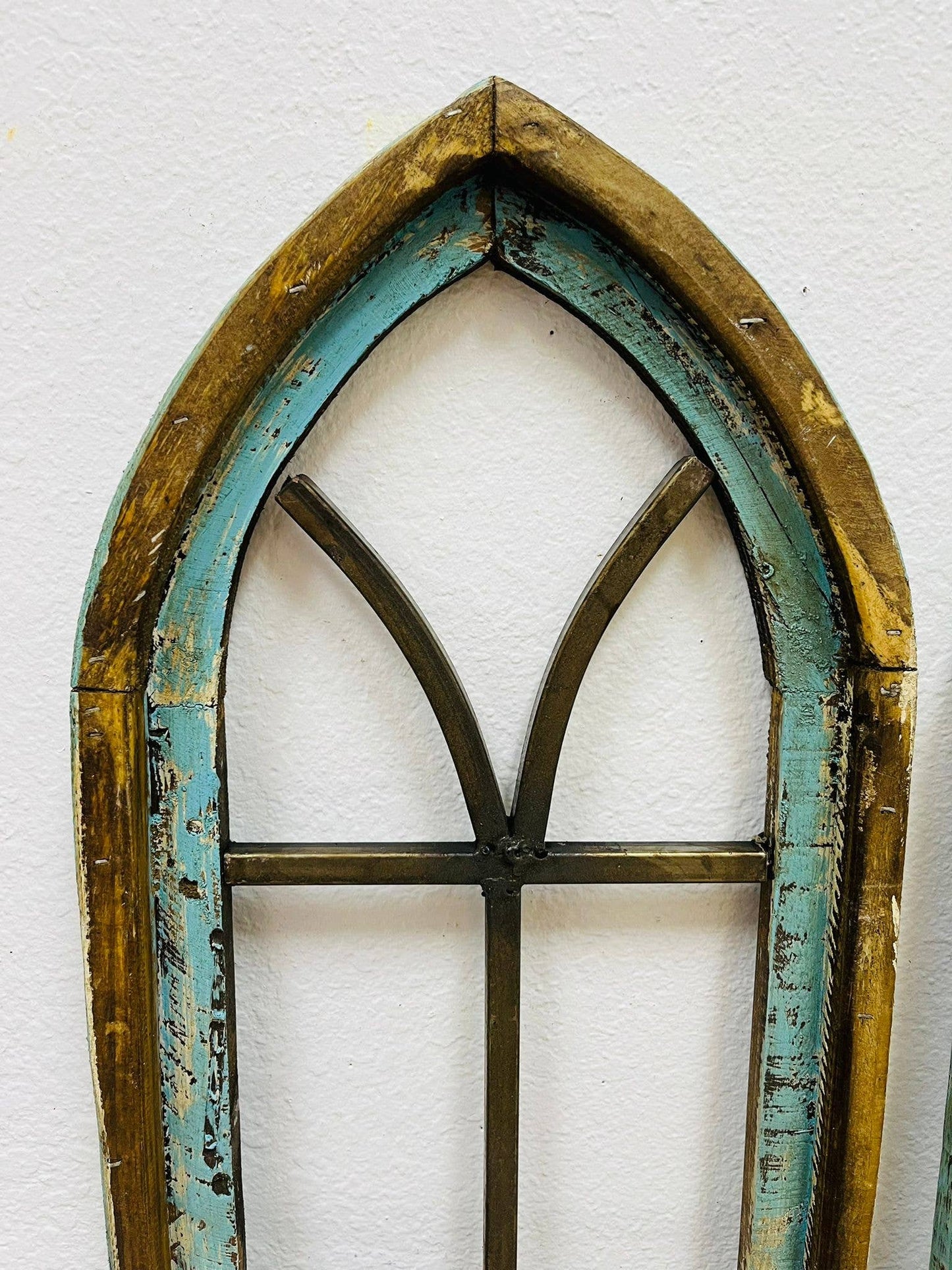 36" Cathedral Wood and Iron Arches, Turquoise - 2-7