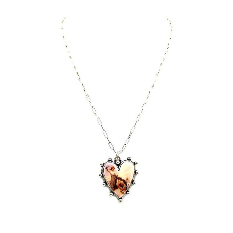 Western Theme Print Heart Necklace