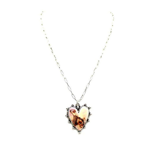 Western Theme Print Heart Necklace