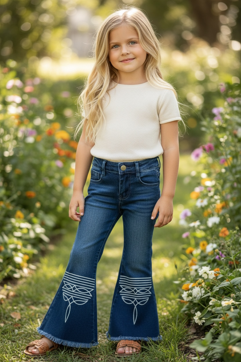 Dark Denim Blue Boot Stitch Bleached Pants PNG60139 AMY