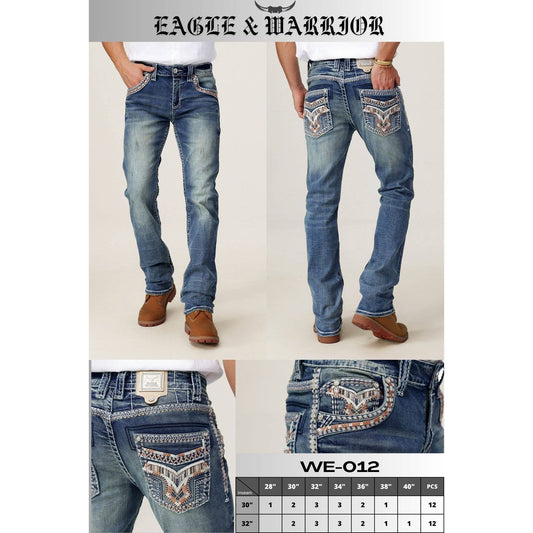 WE-012 Eagle Warrior Men's Western Straight Stretch Jeans