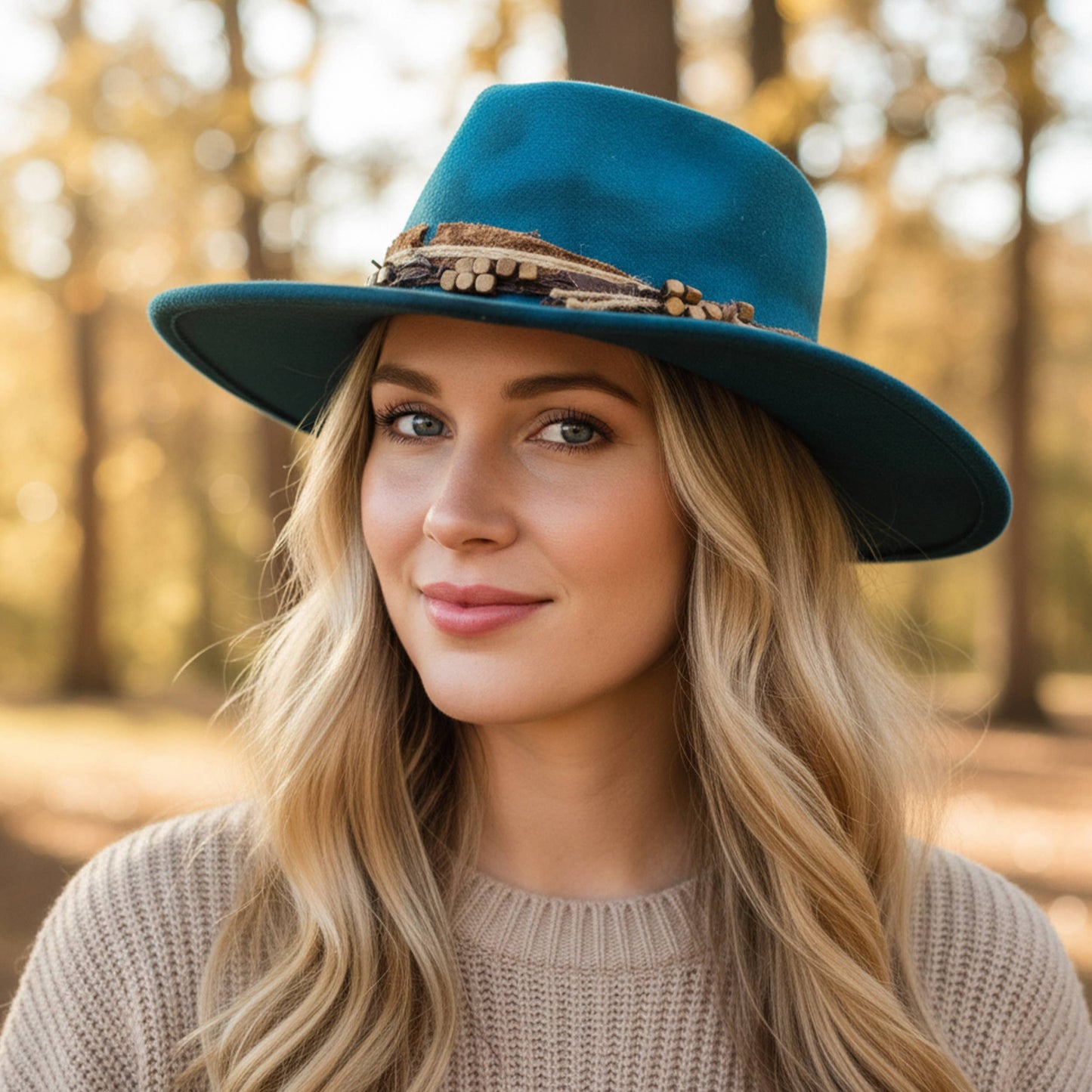 Distressed Fabric Band Rustic Cowgirl Fedora Hat