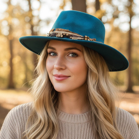 Distressed Fabric Band Rustic Cowgirl Fedora Hat